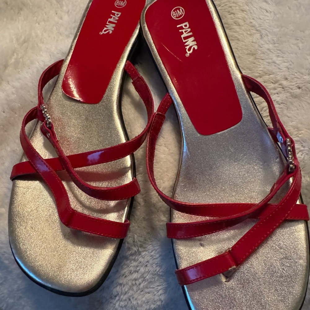 Women's Red and Silver Strappy Sandals